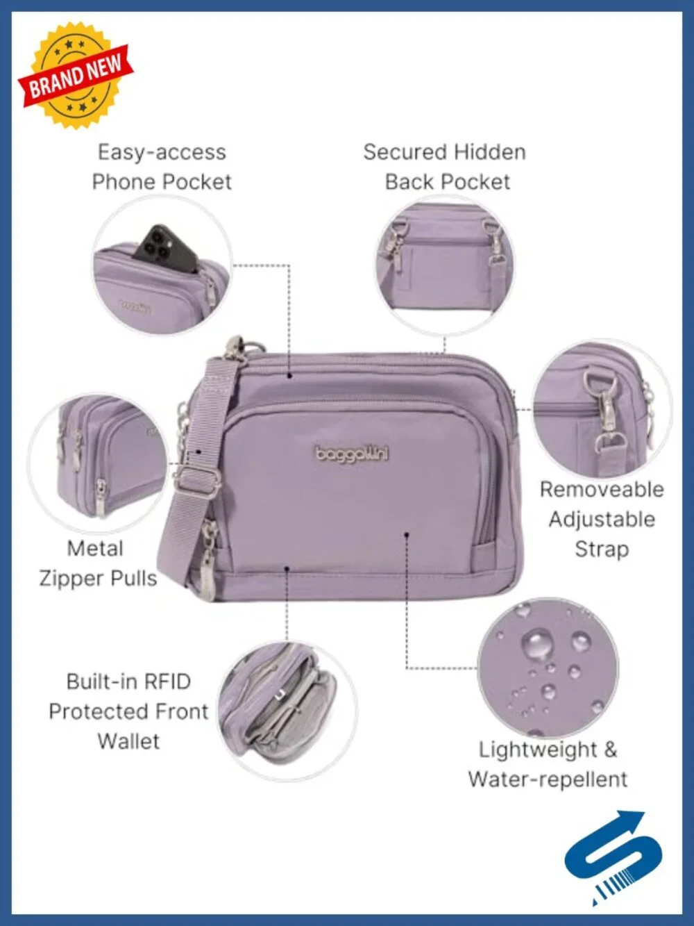 Triple Zip RFID Crossbody Wallet Convertible Belt Bag Lightweight Nylon